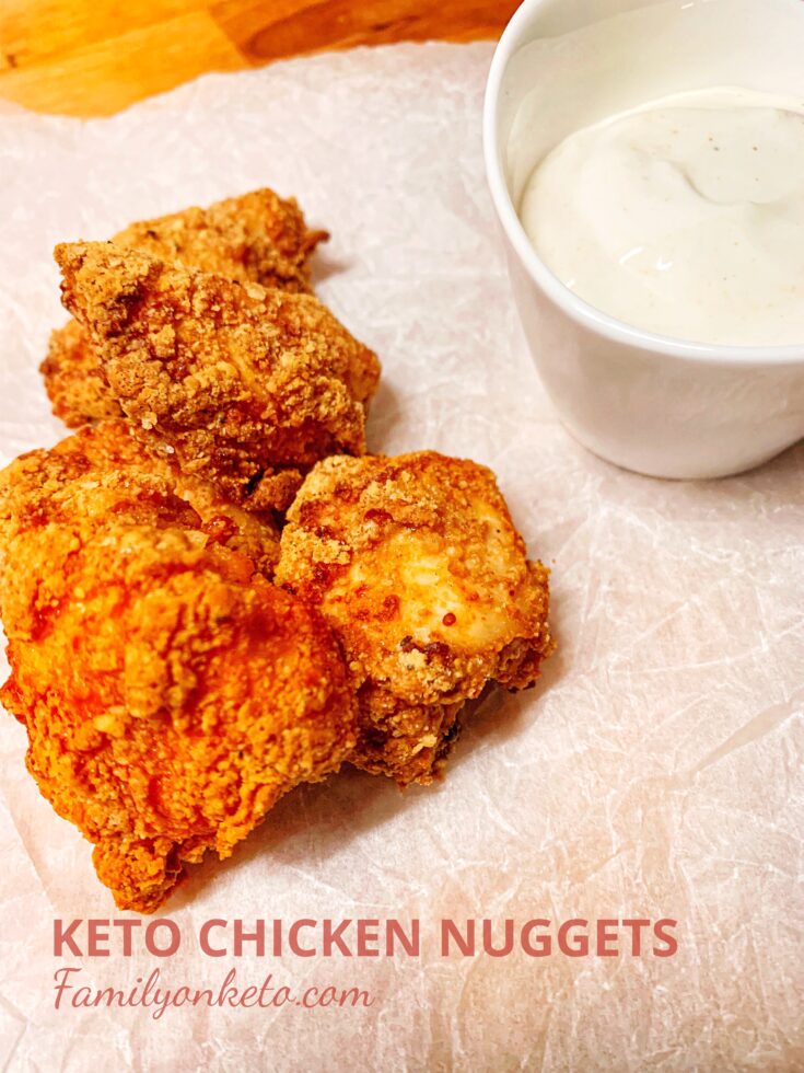 Picture of keto chicken nuggets with sour cream dipping sauce