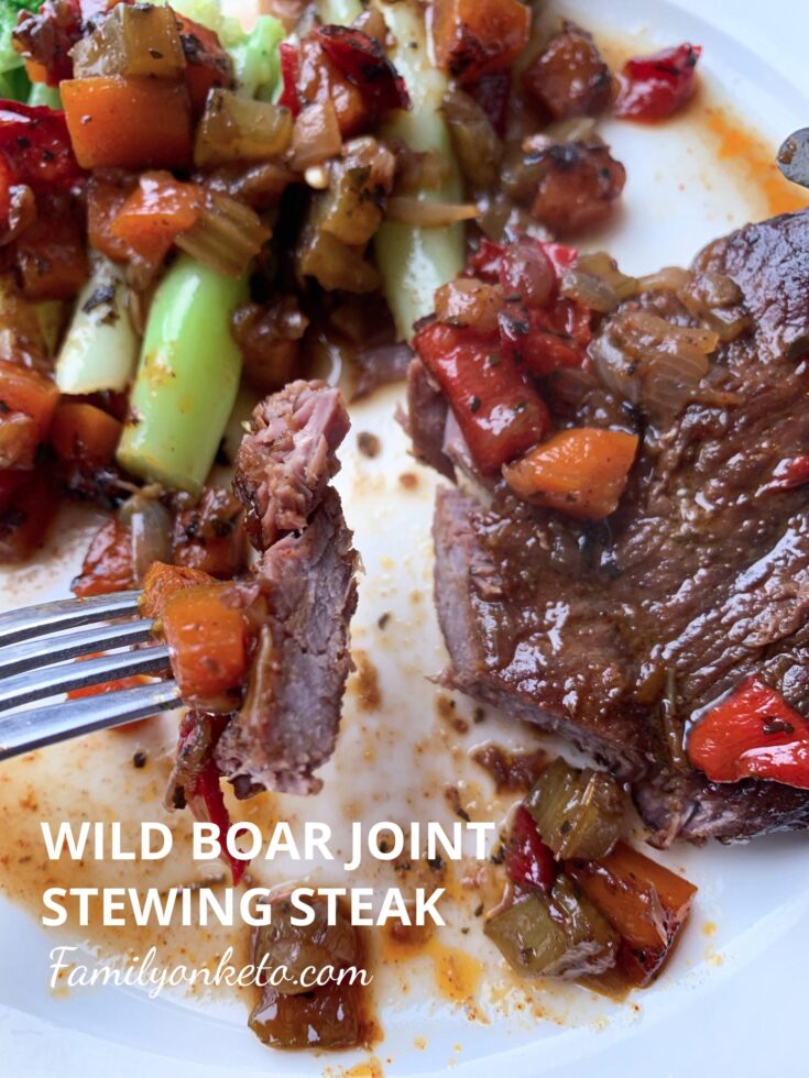 Picture of tender and juicy wild hog steak in vegetable stew