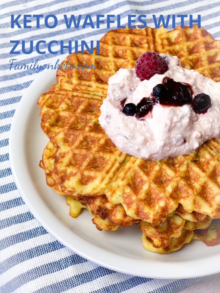 Picture of keto waffles with zucchini with keto topping of cottage cheese and sugar free jam