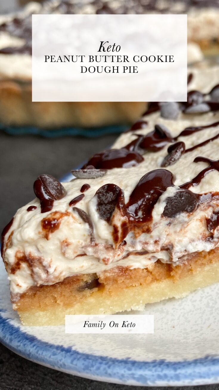 Picture of a slice of keto peanut butter cookie dough pie